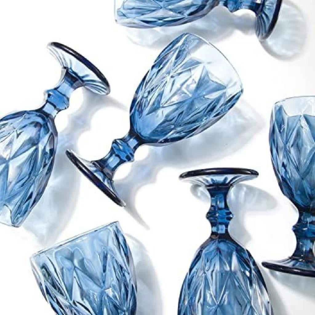 Jogo Copo Taça Vidro Diamante Azul Para Agua 300ml - 2Un